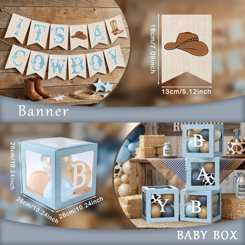 DataMoon Cowboy Baby Shower Decorations for Boy, All-in-One Set
