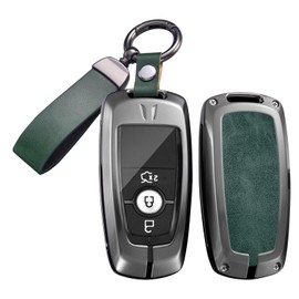 SANRILY Funda de Cuero Metálica para Llave Inteligente de 3/4/5 Botones para Ford Explorer 2021 Bronco Escape Edge Maverick Mustang F150 Expedition para Lincoln Aviator 2021-2024 Estuche de Llave Sin
