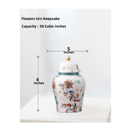 NS Online Flowers Urn Ashes Keepsake - 8 inches 50lb Ceramics Decorative Peacock Flowers Medium Urn, Capacity 50 Cubic inches Funeral Memorial urn for/Humans/Female/Pet