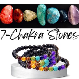 Worldly Finds Selenite Crystal Smudge Bowl & Choice of Healing Stone Bead Bracelet Spiritual Gifts, Natural Pure Selenite Bowl Set, Offering Bowl Ritual Charging Crystals Holder (7-Chakra/Lava Stone)