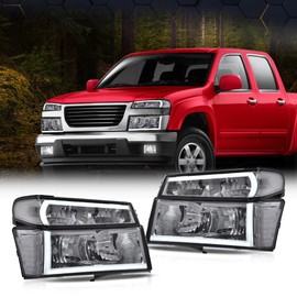 PIT66 LED DRL Headlights, Compatible with 2004-2012 Chevy Colorado/2004-2012 GMC Canyon/2006 Isuzu i-280 i-350/2007-2008 Isuzu i-290 i-370 Smoke Lens Chrome Housing Clear Reflector