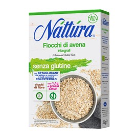 NATTURA Fiocchi di Avena Integrale Bio Senza Glutine, Prodotto Vegano Fonte di Fibre e di Proteine, Basso Contenuto di Grassi Saturi, Contribuisce a Mantenere i Livelli Normali di Colesterolo, 350 g
