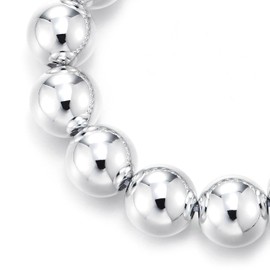 COOLSTEELANDBEYOND Women's Large Bead Bracelet, Polished Silver Round Bead, Stretchable, Elastic, Fashion, Everyday Wear, Brass, No gemstone