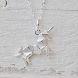 Origami UNICORN Necklace in Sterling Silver with 16" Chain