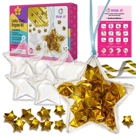 Lucky Star Kids Origami Kit. Fillable Star-Shaped Ornaments + 200 Gold Foil Origami Paper Strips. Kids Activities: Make Origami Star with Craft Paper and Make Hanging Ornaments.