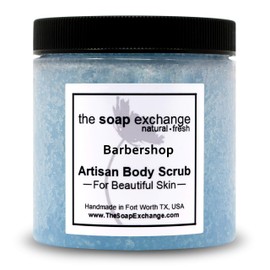The Soap Exchange Sugar Body Scrub - Barbershop Scent - Hand Crafted 16 fl oz / 480 ml Natural Artisan Skin Care, Shea Butter, Exfoliate, Moisturize, & Protect. Made in the USA.