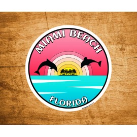 Miami Beach Florida Dolphins Decal Sticker 3" Sunset Palm Trees