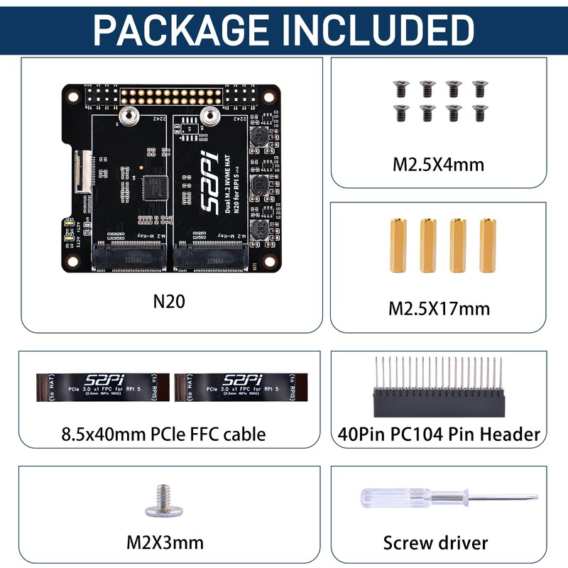 GeeekPi N20 Dual M.2 M-Key NVMe 2242 SSD HAT for