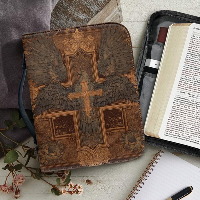 Chicprint Vintage Sacred Cross Eagle Bible Bag with Bookmark Pu