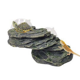 kathson Turtle Basking Platform with Suction Cup Tortoise Climbing Rest Terrace Resin Step Decoration Reptile Habitat Rock Decor for Frogs,Lizards,Geckos,Bearded Dragon-L