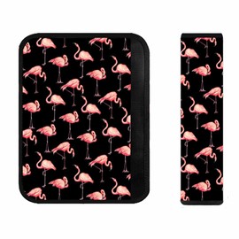 Black Flamingo Car Seat Belt Strap Covers - Pink Flamingo Seatbelt Covers for Adults Women Men Girls Boys Neck Shoulder Pads Car Accessories Decoration Accessory for Backpacks Handbag Schoolbag Sports