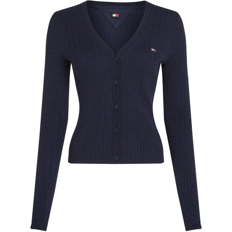 Tommy Jeans Women's Cable Essential Button Down Cardigan, blue, M