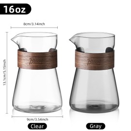 Glass Coffee Carafe with Wood Heat-Resistant Layer, Coffee Decanter Coffee Server for Pour Over, 1 Pcs Included (Clear)