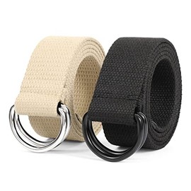 JasGood Men's Canvas Belt, Woven Casual Belt, 3.8 cm Wide, B-Black+Beige