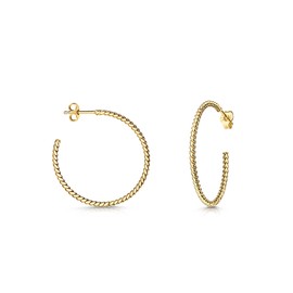 One Pair of Hoop Earrings 925 Silver Gold-Plated in Slim Design Multiple Intertwined and Twisted Hoop Earrings for Women with Case and Certificate, Gold-plated silver, diameter 30 mm