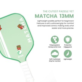 Aiso Matcha | Cute Pickleball Paddles Set of 2 | Premium Starter Set for Beginners with 4 Pickleballs and Portable Carry Bag | Lightweight & Durable Fiberglass with PP Honeycomb Core