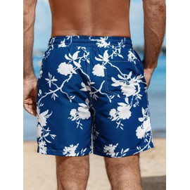 CUPSHE Men's Swim Trunks Beach Board Shorts Mens Swim Shorts, Side and Back Pockets, Drawstring, L Navy Floral