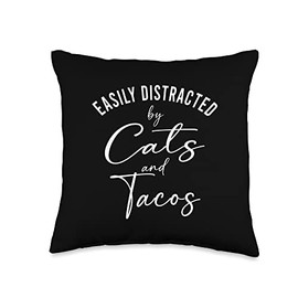 Funny Cat Shirts Easily Distracted by Cats And Tacos Cinco Throw Pillow