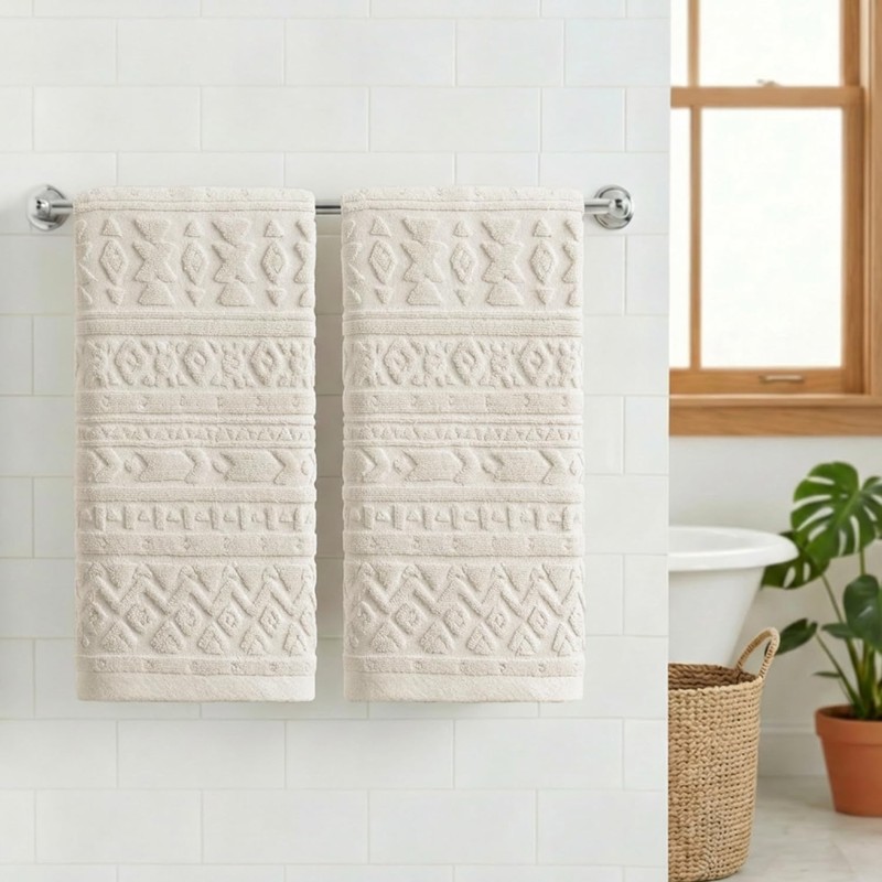 Artoid Mode Beige 3D Geometric Design Jacquard Hand Towels for