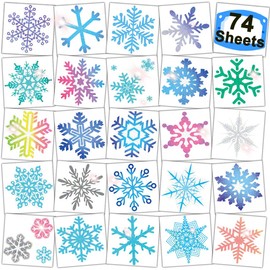 CHARLENT Glitter Snowflake Temporary Tattoos for Kids Party Supplies - 74 Individually Sheets Glitter Winter Snowflake Tattoos for Boys Girls Holiday Party Favors