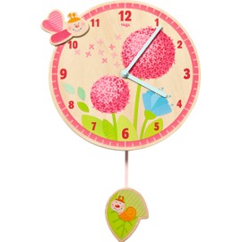 Haba 302507 – Dandelion Room Wall Clock for Girls, Children's Wall Clock with Diameter 25 cm for Plywood Wall, Learning Clock Function Thanks to Dial with Minutes, for Children's Room