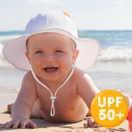 Baby Sun Hat Toddler Girl Beach Hat Adjustable Outdoor Summer Hat UPF 50+ Sun Protection Wide Brim Infant Kids (US, Age, 6 Months, 24 Months, Pink/White)