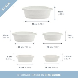 OrganiHaus Set of 5 White Rectangle Storage Baskets for Organizing, Small Woven Bathroom Storage Baskets, Nursery Storage Basket for Organization, Small Organization Baskets, Small Rope Basket