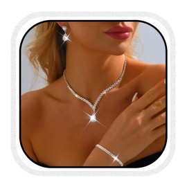 CLOACE Rhinestone Wedding Jewelry Set Silver Sparkly Earrings Bracelet Prom Necklace Jewelry Accessories for Women and Brides (Silver)