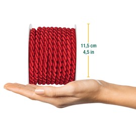 Halbach Seidenbänder Premium Cord (Red), Width 8 mm, Length 10 m, Made in Germany and Oeko-Tex Certified, Shiny Satin Cord Made of Acetate