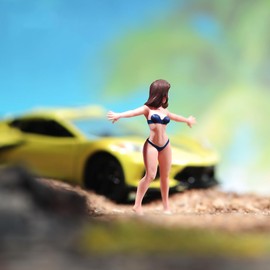 SOUFORCE 1/24 Scale Miniature Figure Summer Beach Maiden Girl with Blue Bikini Brown Hair Action Figure Model