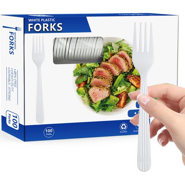 Epecnic Plastic Forks, Premium Disposable Heavy Duty Plastic Forks, BPA-Free,