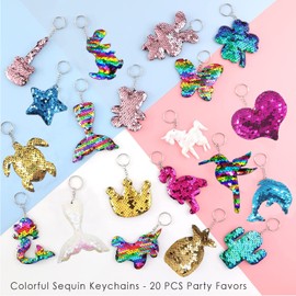 Acuiwer Sequin Keyrings Colorful Girls Keyrings 20 PCS Party Bags Gift Reversible Sequins Birthday Favors Backpack Accessories Kids Party Bags