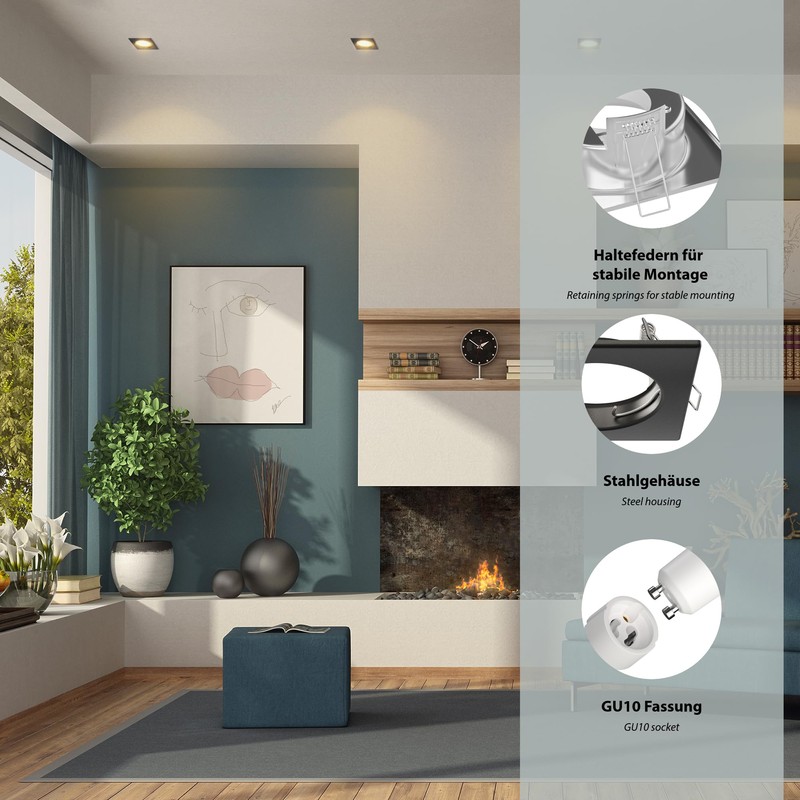 ledscom.de RIR Ceiling Mounting Frame Black Matt Square (LED/Halogen/GU10/MR16/PAR16/50 mm)