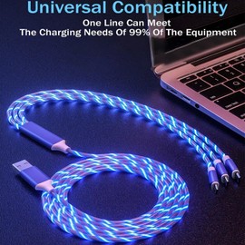 Laugwey Multifunction 3 in 1 Glowing LED Light Charging Cables,Flowing Luminous Micro USB Type C PD Phone Accessories Charge Cord 3A Fast Charging Cord for Car,Home,Office,Travel (6.6ft-1pcs)