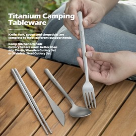 Boundless Voyage Titanium Cutlery Set Portable Camping Tableware Chopsticks Knife Fork Spoon Set for Home Travel (4 PCS SET)