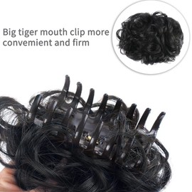 QIAORUIXIN Women's Black Synthetic Wavy Curly Bun Clip-in Claw Hairpieces, 10-Inch