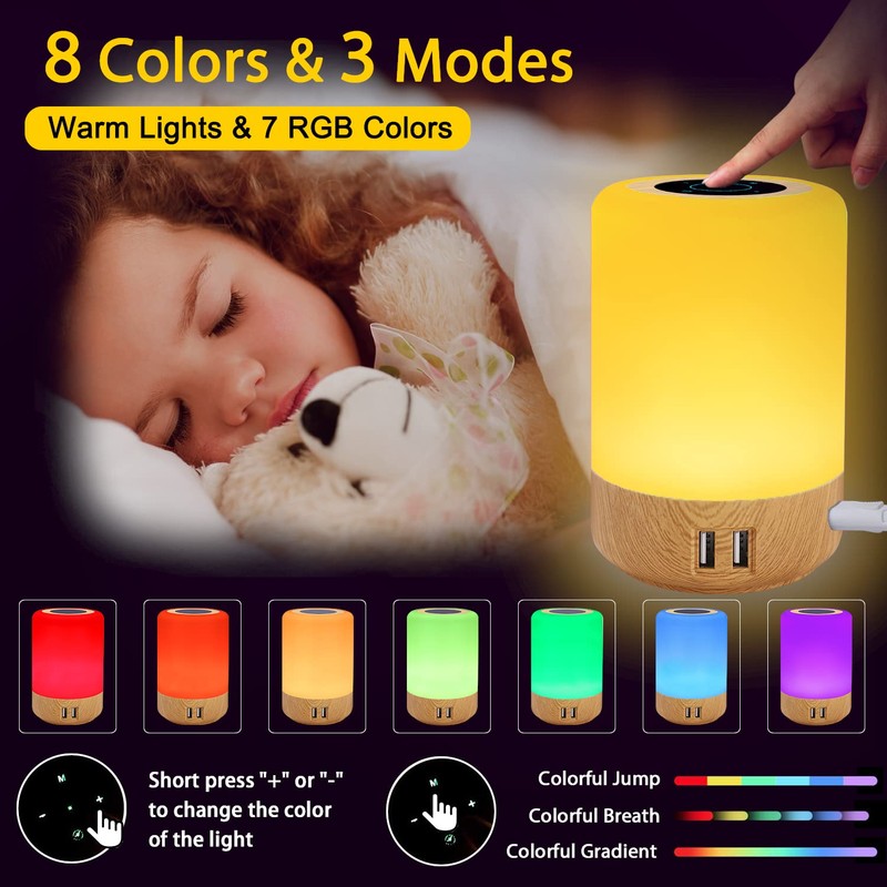 Taipow Bedside Lamp with 4 USB Charging Ports, LED Table