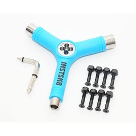 INSTSK8 1 Inch + Screw Set with Axle Nut Threaded Skateboard Skateboard Tool Y-Shape Tool Wrench (Light Blue)