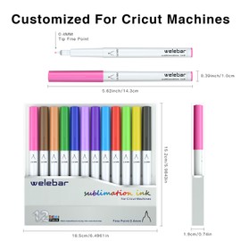 Welebar Sublimation Pens for Cricut Maker 3/Maker/Explore 3/Air 2/Air, Set of 12 Assorted Colours, 0.4mm Tip Set for Cups, T-Shirts, DIY Art