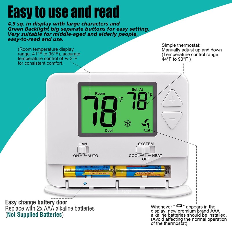 Suuwer Non-Programmable Thermostat for House, Digital Energy-Saving Home Thermostats, up