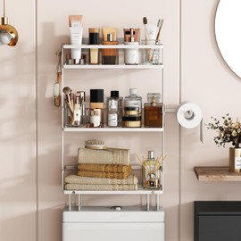 Godboat Bathroom Organizers and Storage, 3-Tier Toilet Shelf, Over Toilet Storage with Paper Holder and 2 Hooks, No Drilling Bathroom Decor and Home Decor, Gifts for Women, Mom, Mothers Day (White)