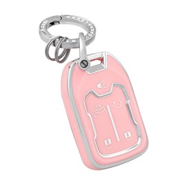 OFFCURVE Key Fob Cover with Keychain for GMC Car Key Fob Cover Case for Chevy Suburban Tahoe Terrain Acadia Yukon Silverado GMC Sierra 1500 2500HD 3500HD Car Accessories Smart Key Protector, Pink