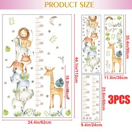 Kids Height Measurement Growth Chart Wall Stickers, Cartoon Animals Lion Giraffe Elephant Cat Zebra Rhino Height Measure Decals Hanging Ruler Decor for Home Wall Baby Bedroom Playroom Classroom (A)