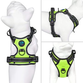 PHOEPET No Pull Dog Harnesses for Small Puppies Reflective Adjustable Front Clip Vest with 2 Metal Leash Attachment Hooks Soft Handle(XS, Green)