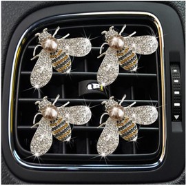 4 Pcs Bling Bee Air Vent Clips,Crystal Bee Car Air Fresheners Vent Clips Car Diffuser Vent Clip Rhinestone Diamond Bee Car Decoration Car Interior Decor Bling Car Accessories,Interior Accessories