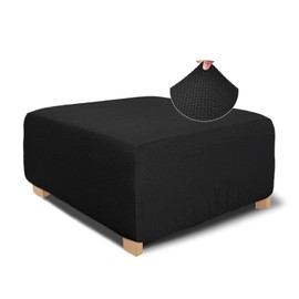 NeColorLife Rectangle Ottoman Cover Jacquard Fabric Ottoman Slipcover Thick Stretchable Footrest Stool Covers for Oversized Square and Rectangle Ottoman,X-Large Size,Black