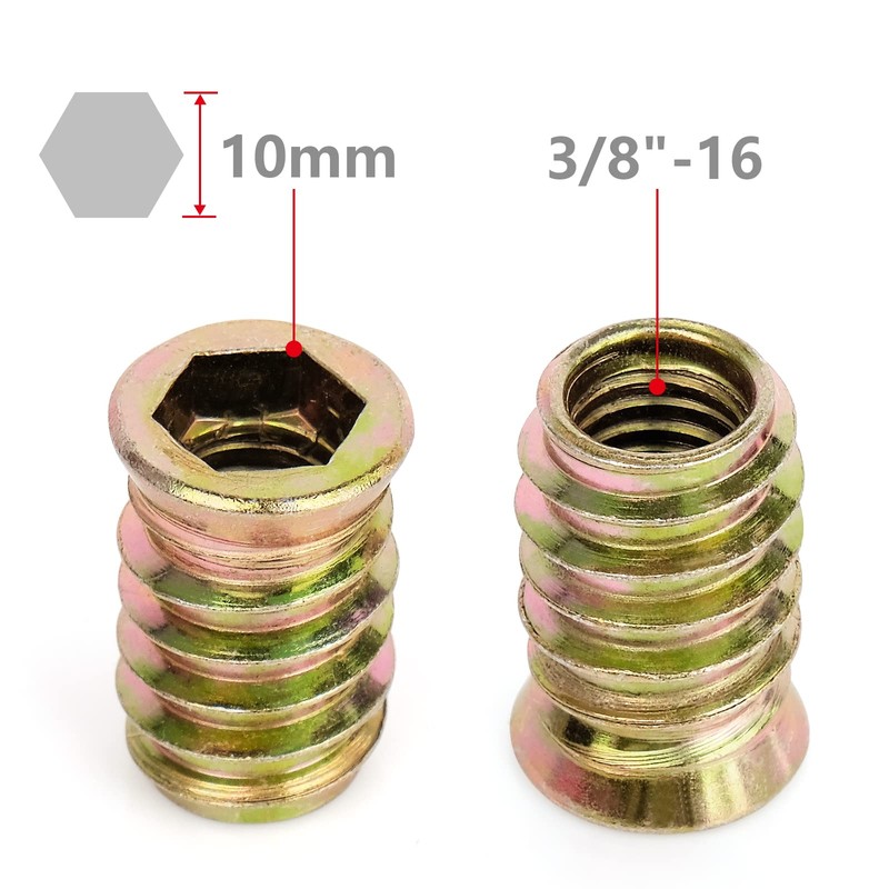 40Pcs 3/8"-16 x 25mm Threaded Inserts for Wood Furniture Screw