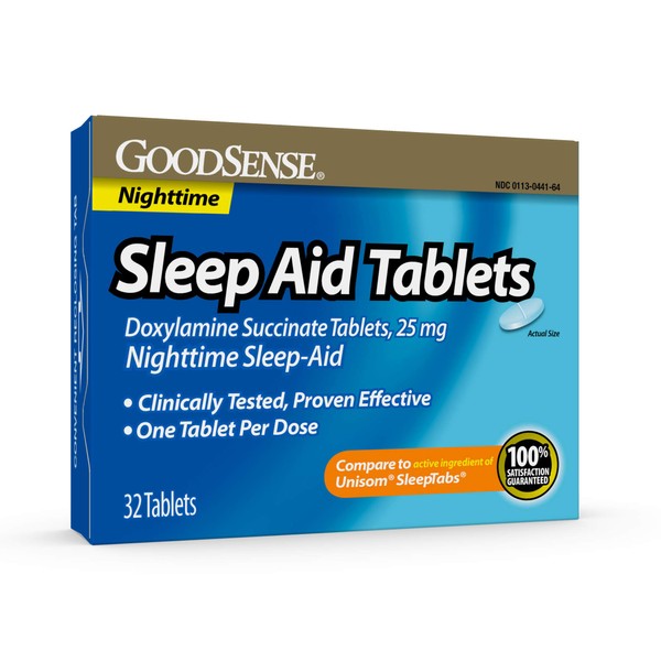 GoodSense Sleep Aid Doxylamine Succinate tablets, 25 mg, 32-count, Nighttime Sleep Aid to Help You Fall Asleep