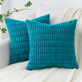 Topfinel Teal Cushion Covers 50cm x 50cm with Invisible Zip for Sofa or Bed Decor, Chain Corduroy Fabric for pillow 50x50, Soft Cushion Covers 2 Pack