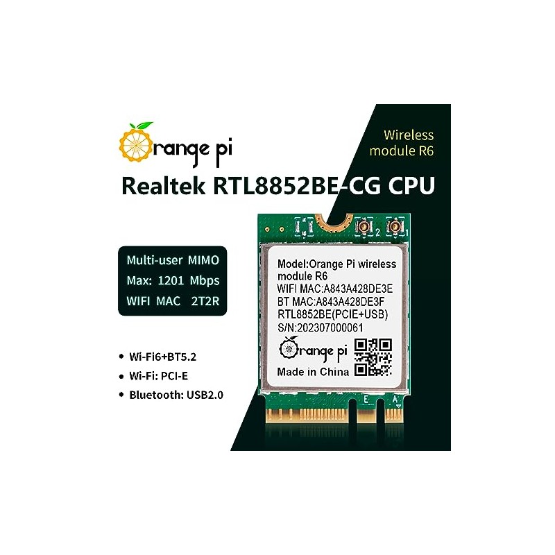 Orange Pi Módulo Inalámbrico R6, Tarjeta Inalámbrica PCIe WiFi 6